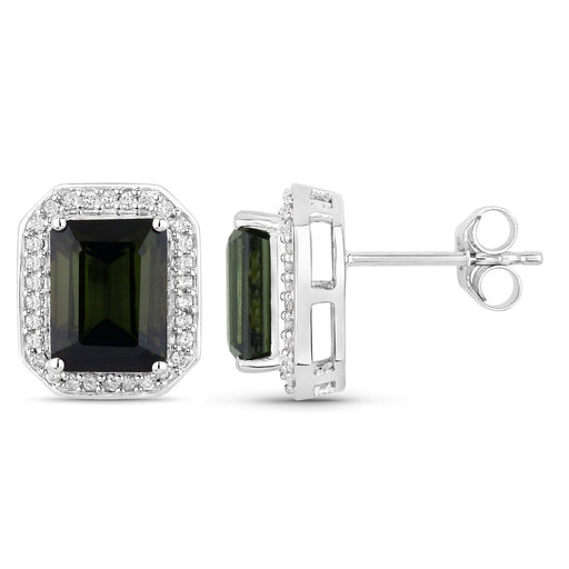 Bids.com 3.57 Carat Genuine Green Tourmaline and White Diamond 14K White Gold Earrings Earrings White Smoke