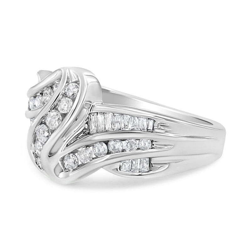Bids.com 10K White Gold Ring 3/4 Cttw Round and Baguette-Cut Diamond Bypass Ring (H-I Color, I2-I3 Clarity) - Size 6 Rings White Smoke 7 / White.Gold,8 / White.Gold,6 / White.Gold