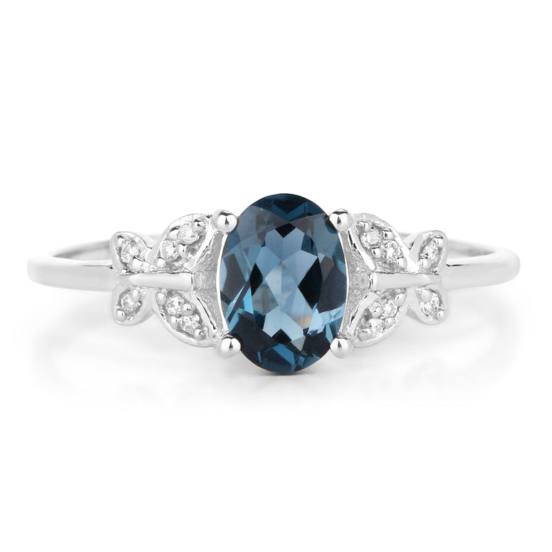 Bids.com 0.93 Carat Genuine London Blue Topaz and White Diamond 14K White Gold Ring Rings White Smoke size 7.00,size 5.00,size 6.00,size 8.00,size 9.00