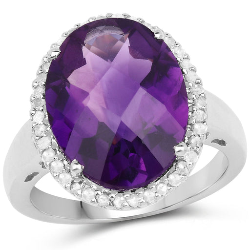 Bids.com 7.94 Carat Genuine Amethyst and White Diamond .925 Sterling Silver Ring Rings White Smoke size 8.00,size 5.00,size 6.00,size 7.00,size 9.00,size 10.00