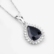 Bids.com 2.09 Carat Genuine Blue Sapphire and White Diamond 14K White Gold Pendant Pendants White Smoke
