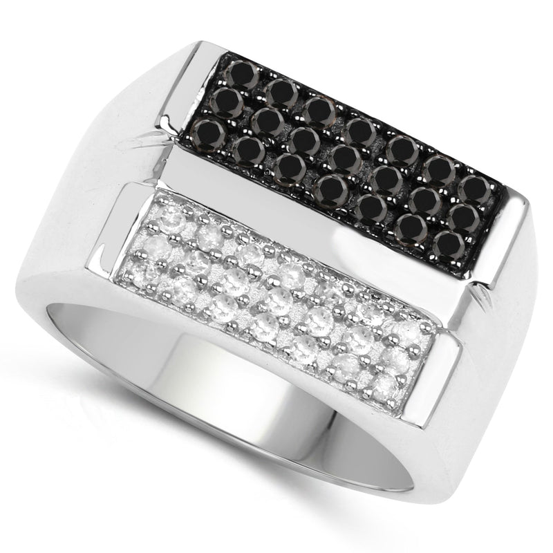Bids.com 0.64 Carat Genuine Black Diamond and White Diamond .925 Sterling Silver Ring Rings White Smoke size 6.00,size 8.00,size 9.00,size 7.00