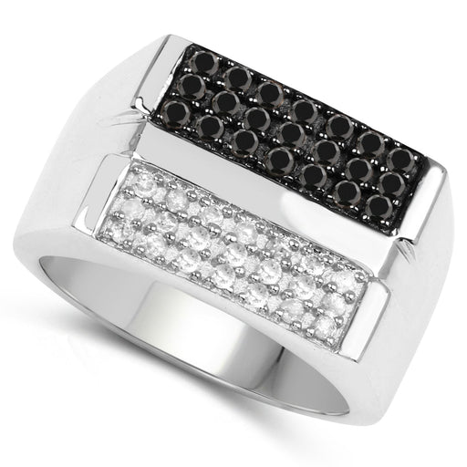 Bids.com 0.64 Carat Genuine Black Diamond and White Diamond .925 Sterling Silver Ring Rings White Smoke size 6.00,size 8.00,size 9.00,size 7.00