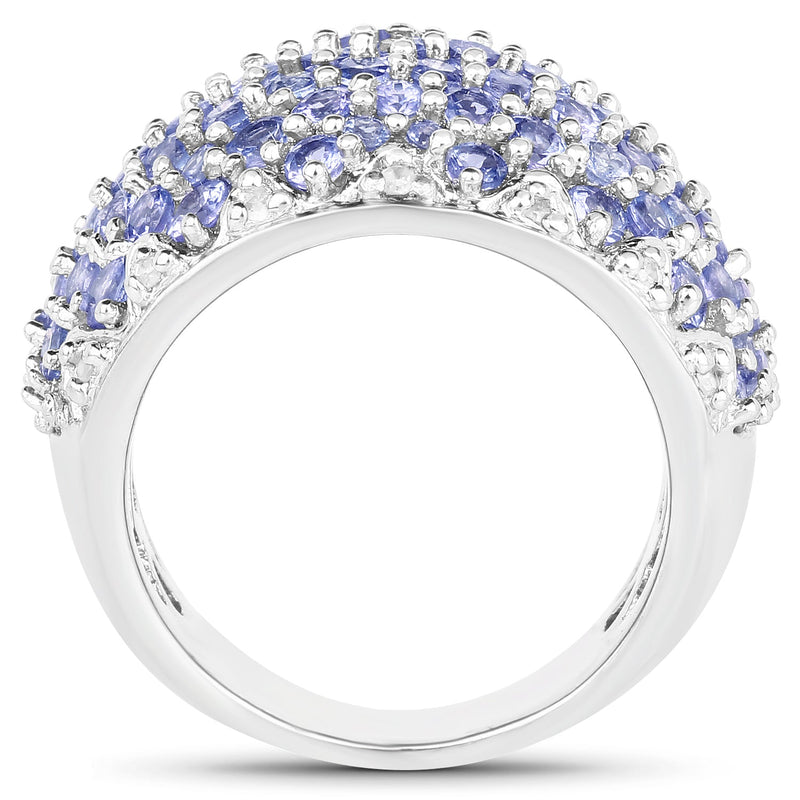 Bids.com 3.01 Carat Genuine Tanzanite and White Diamond .925 Sterling Silver Ring Rings White Smoke size 7.00,size 6.00,size 8.00,size 9.00,size 10.00