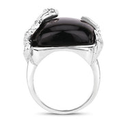 Bids.com 21.04 Carat Genuine Black Onyx and White Topaz .925 Sterling Silver Ring Rings White Smoke size 5.00,size 6.00,size 7.00,size 8.00,size 9.00