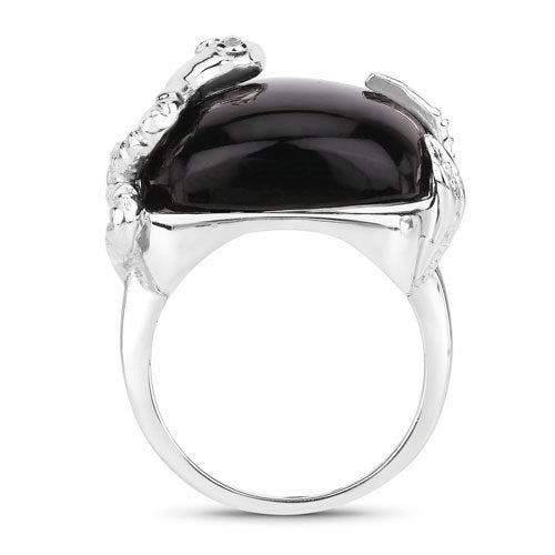 Bids.com 21.04 Carat Genuine Black Onyx and White Topaz .925 Sterling Silver Ring Rings White Smoke size 5.00,size 6.00,size 7.00,size 8.00,size 9.00