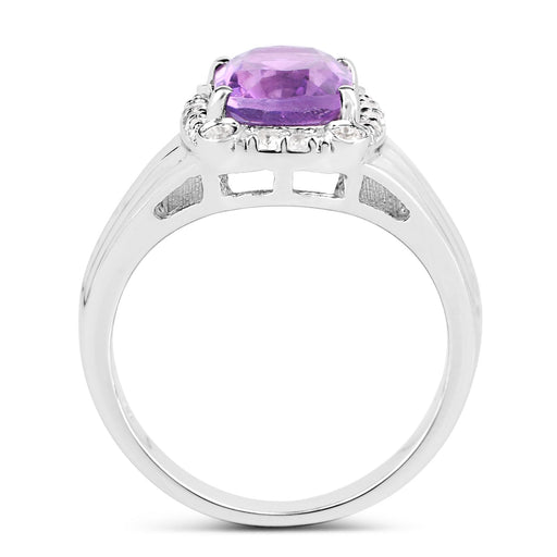 Bids.com 2.13 Carat Genuine  Amethyst and White Topaz .925 Sterling Silver Ring Rings White Smoke size 8.00,size 6.00,size 7.00,size 5.00,size 9.00