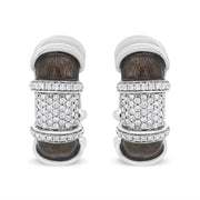 Bids.com 18K White Gold Flash Plated .925 Sterling Silver Clear Graphite Grey Enamel 5/8 Cttw Round Diamonds Huggie Hoop Earrings (F-G Color, VS1-VS2 Clarity) Earrings White Smoke White.Sterling Silver / 0.57