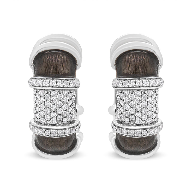 Bids.com 18K White Gold Flash Plated .925 Sterling Silver Clear Graphite Grey Enamel 5/8 Cttw Round Diamonds Huggie Hoop Earrings (F-G Color, VS1-VS2 Clarity) Earrings White Smoke White.Sterling Silver / 0.57