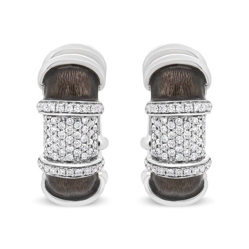 Bids.com 18K White Gold Flash Plated .925 Sterling Silver Clear Graphite Grey Enamel 5/8 Cttw Round Diamonds Huggie Hoop Earrings (F-G Color, VS1-VS2 Clarity) Earrings White Smoke White.Sterling Silver / 0.57