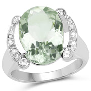 Bids.com 8.12 Carat Genuine Green Amethyst, White Topaz & White Diamond .925 Sterling Silver Ring Rings White Smoke size 8.00,size 6.00,size 7.00,size 9.00,size 5.00,size 10.00