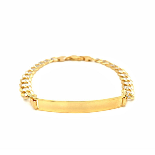 Bids.com 14k Two Tone Gold 8 1/2 inch Mens Narrow Curb Chain ID Bracelet with White Pave Bracelets White Smoke 8.5 / Two-Tone Gold