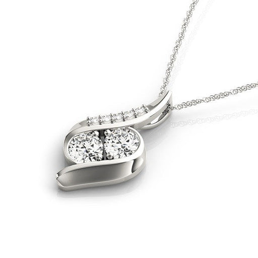 Bids.com 14k White Gold Two Stone Curved Style Diamond Pendant (3/4 cttw) Necklaces White Smoke 18 / White Gold