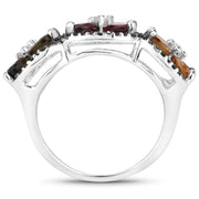Bids.com 8.38 Carat Genuine Multi Tourmaline .925 Sterling Silver Ring Rings White Smoke size 7.00,size 6.00,size 8.00,size 9.00