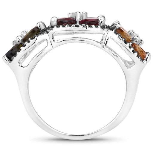 Bids.com 8.38 Carat Genuine Multi Tourmaline .925 Sterling Silver Ring Rings White Smoke size 7.00,size 6.00,size 8.00,size 9.00