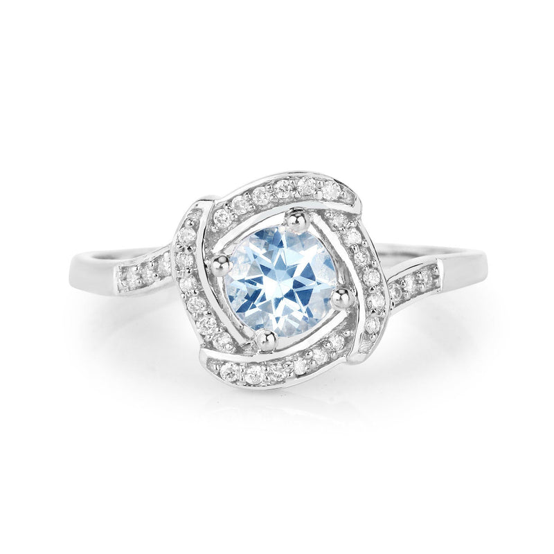 Bids.com 0.46 Carat Genuine Aquamarine and White Diamond 14K White Gold Ring Rings White Smoke size 7.00,size 5.00,size 6.00,size 8.00,size 9.00