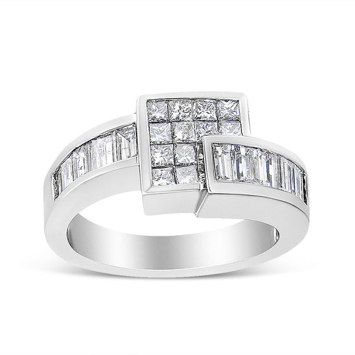 Bids.com 14K White Gold 1 1/2 Cttw Invisible-Set Princess and Channel-Set Baguette Diamond Geometric Bypass Ring Band (G-H Color, SI2-I1 Clarity) - Ring Size 7 Rings White Smoke 7 / White.Gold