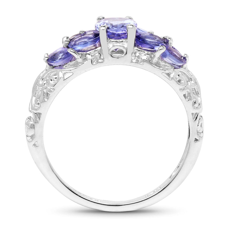 Bids.com 1.63 Carat Genuine Tanzanite .925 Sterling Silver Ring Rings White Smoke size 6.00,size 7.00,size 8.00,size 9.00,size 5.00