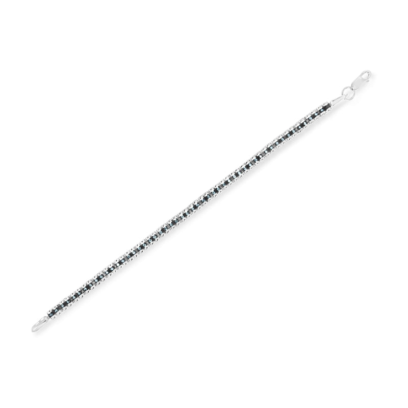 Bids.com Black Rhodium over .925 Sterling Silver 1.0 Cttw Rose Cut Diamond Double-Link 7" Tennis Bracelet (Blue Color, I1-I2 Clarity) Bracelets White Smoke White.Sterling Silver / 7