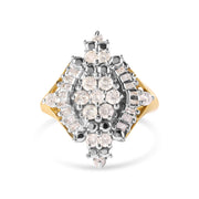 Bids.com 10K Yellow Gold 1 Cttw Round and Baguette cut Diamond Cluster and Rhombus Halo Ring (H-I Color, I1-I2 Clarity) - Ring Size 7 Rings White Smoke 7 / Yellow.Gold