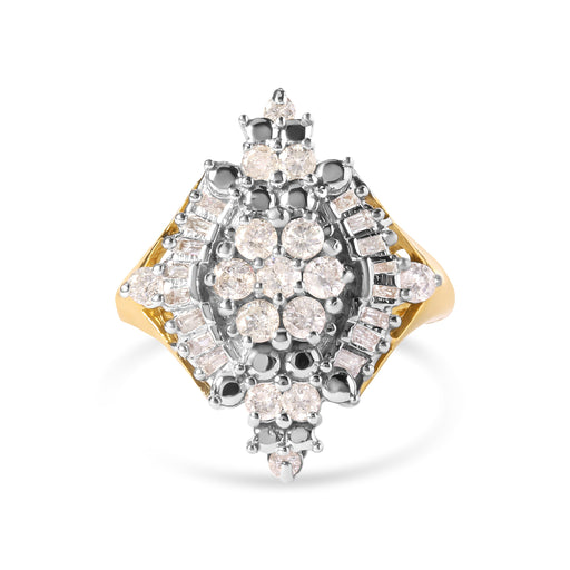Bids.com 10K Yellow Gold 1 Cttw Round and Baguette cut Diamond Cluster and Rhombus Halo Ring (H-I Color, I1-I2 Clarity) - Ring Size 7 Rings White Smoke 7 / Yellow.Gold