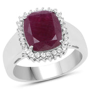 Bids.com 5.28 Carat Genuine Ruby and White Topaz .925 Sterling Silver Ring Rings White Smoke size 5.00,size 6.00,size 7.00,size 8.00,size 9.00,size 10.00