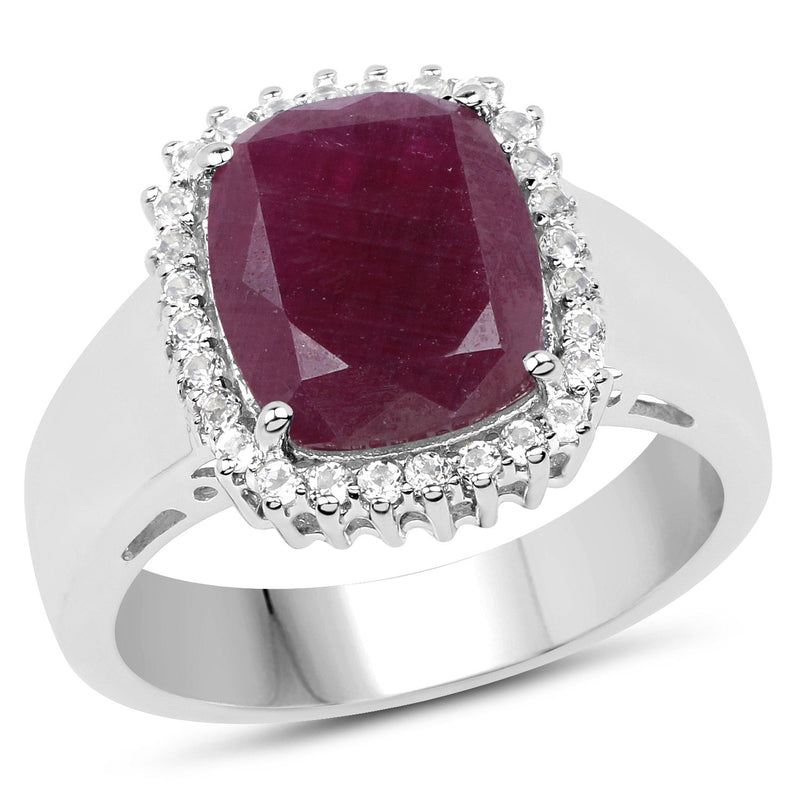 Bids.com 5.28 Carat Genuine Ruby and White Topaz .925 Sterling Silver Ring Rings White Smoke size 5.00,size 6.00,size 7.00,size 8.00,size 9.00,size 10.00