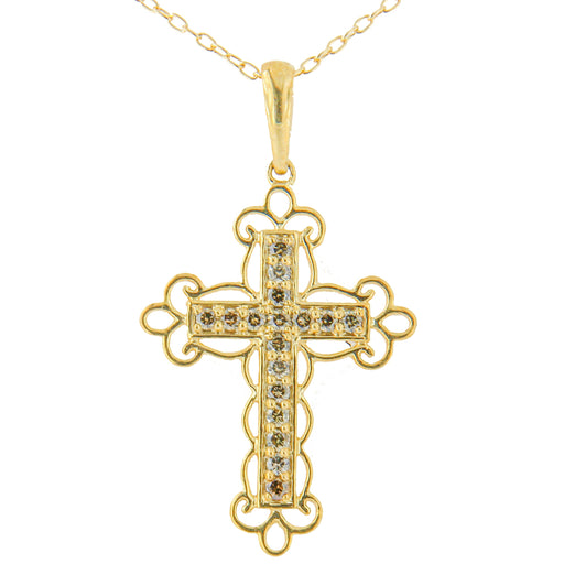 Bids.com 10K Yellow Flashed .925 Sterling Silver 1/4 Cttw Champagne Diamond Filigree Cross Pendant Necklace (K-L Color, I1-I2 Clarity) - 18" Necklaces White Smoke Yellow.Sterling Silver / 18