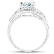 Bids.com 1.50 Carat Genuine Aquamarine .925 Sterling Silver Ring Rings White Smoke size 6.00,size 7.00,size 8.00,size 9.00,size 5.00