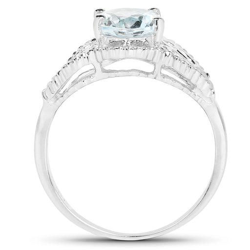 Bids.com 1.50 Carat Genuine Aquamarine .925 Sterling Silver Ring Rings White Smoke size 6.00,size 7.00,size 8.00,size 9.00,size 5.00