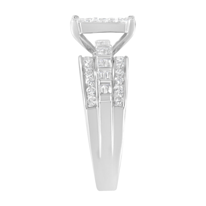 Bids.com 14K White Gold 1.0 Cttw Mixed-Cut Diamond Rectangle Invisible-Set Composite Cluster Ring with Bar- and Channel-Set Band (H-I Color, SI2-I1 Clarity) - Size 7 Rings White Smoke 7.25 / 14k White Gold,7 / White.Gold