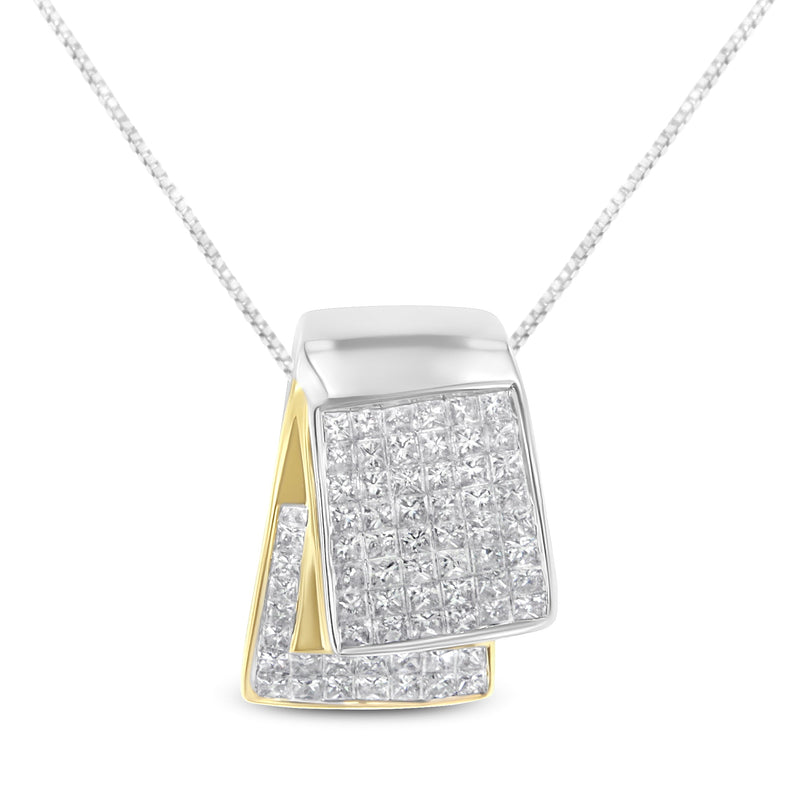 Bids.com 14K White and Yellow Gold 2.0 Cttw Princess Cut Diamond Two Tone Foldover Box Pendant 18â€ Box Chain Necklace (H-I Color, SI1-SI2 Clarity) Necklaces White Smoke YellowWhite.Gold / 18