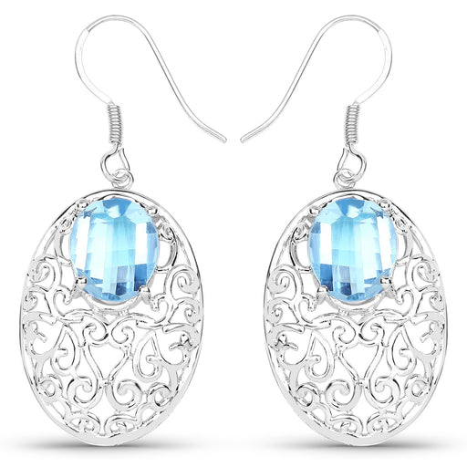 Bids.com 10.72 Carat Genuine Blue Topaz .925 Sterling Silver Earrings Earrings White Smoke
