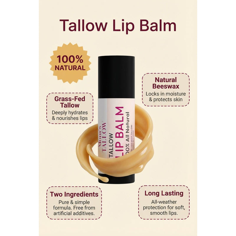 Mom’s Tallow Tallow Lip Balm (Long lasting) Antique White 1 Pack,2 Pack,3 Pack