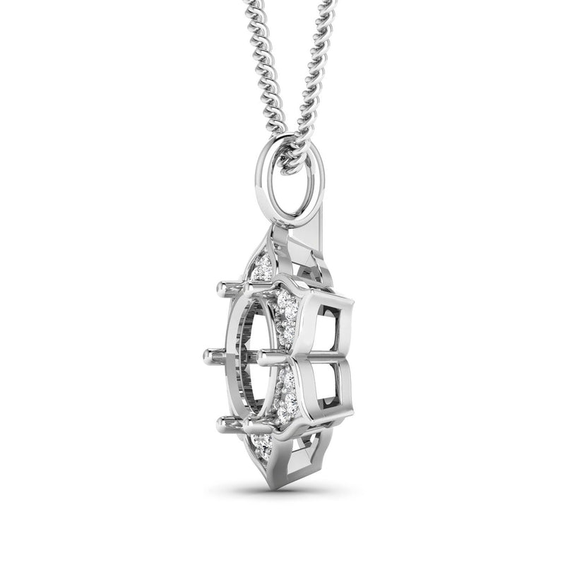 Bids.com 0.14 Carat Genuine White Diamond 14K White Gold Semi Mount Pendant - holds 8.00mm Round Gemstone Pendants White Smoke