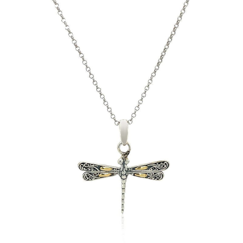 Bids.com 18k Yellow Gold and Sterling Silver Pendant in a Dragonfly Design Pendants White Smoke Yellow Gold & Sterling Silver