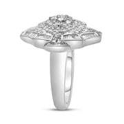 Bids.com 14K White Gold 7/8 Cttw Round and Baguette-Cut Diamond Cluster Ring (H-I Color, SI2-I1 Clarity) - Size 7 Rings White Smoke 7 / White.Gold
