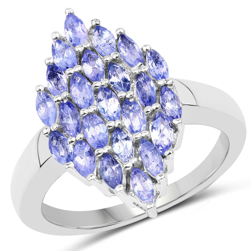 Bids.com 1.84 Carat Genuine Tanzanite .925 Sterling Silver Ring Rings White Smoke size 6.00,size 7.00,size 8.00,size 9.00