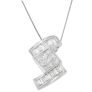 Bids.com 14K White Gold 1 2/5 cttw Princess and Baguette Cut Diamond Zig Zag Pendant Necklace (H-I, SI1-SI2) Necklaces White Smoke White.Gold / 18