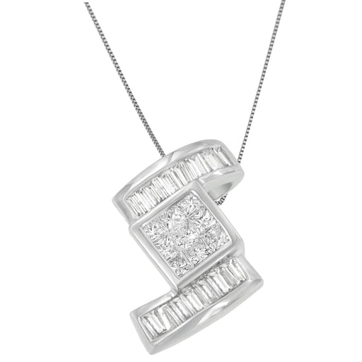 Bids.com 14K White Gold 1 2/5 cttw Princess and Baguette Cut Diamond Zig Zag Pendant Necklace (H-I, SI1-SI2) Necklaces White Smoke White.Gold / 18