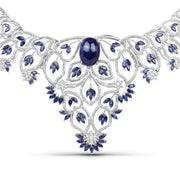 Bids.com 40.93 Carat Genuine Glass Filled Sapphire and White Diamond .925 Sterling Silver Necklace Necklaces White Smoke