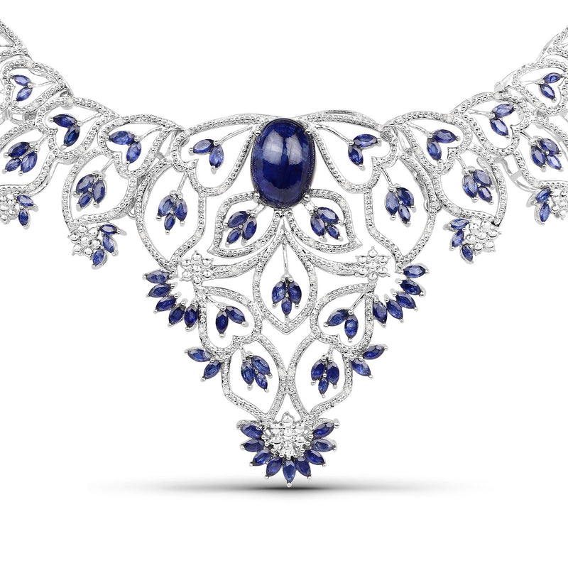 Bids.com 40.93 Carat Genuine Glass Filled Sapphire and White Diamond .925 Sterling Silver Necklace Necklaces White Smoke
