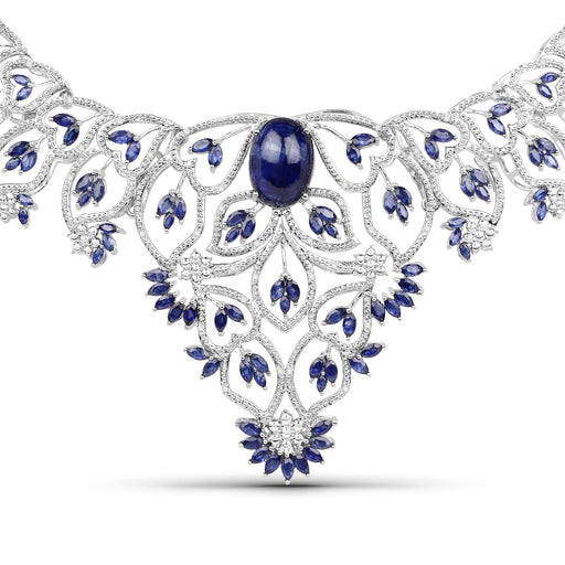 Bids.com 40.93 Carat Genuine Glass Filled Sapphire and White Diamond .925 Sterling Silver Necklace Necklaces White Smoke