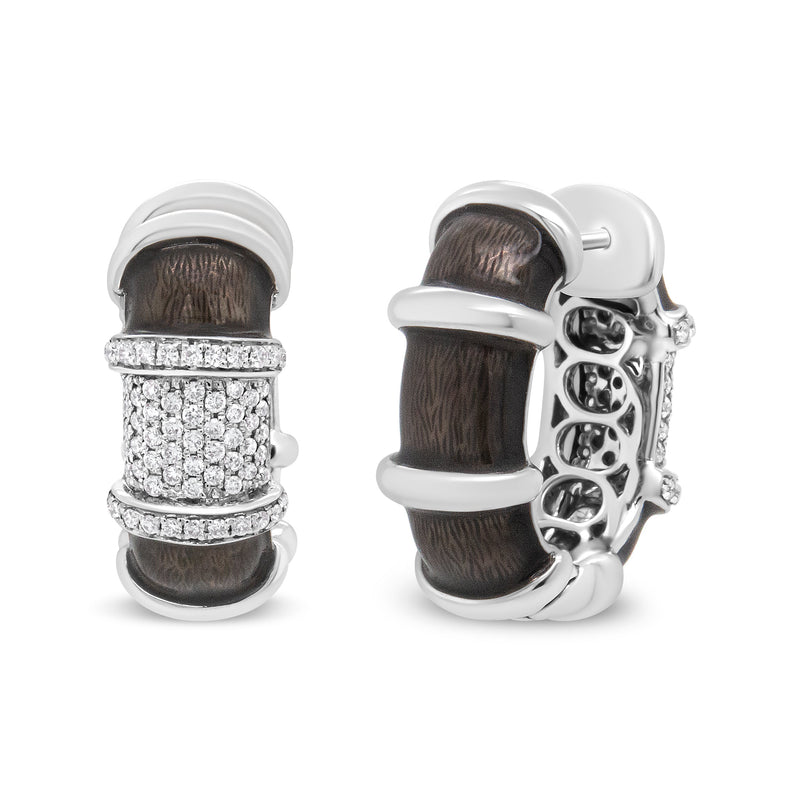 Bids.com 18K White Gold Flash Plated .925 Sterling Silver Clear Graphite Grey Enamel 5/8 Cttw Round Diamonds Huggie Hoop Earrings (F-G Color, VS1-VS2 Clarity) Earrings White Smoke White.Sterling Silver / 0.57