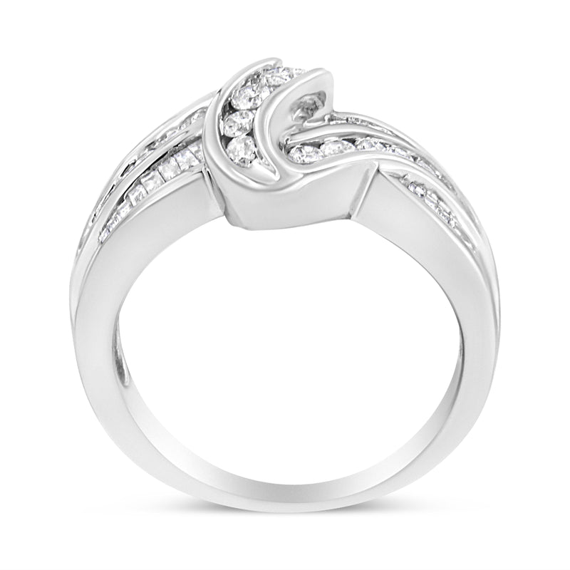 Bids.com 10K White Gold Ring 3/4 Cttw Round and Baguette-Cut Diamond Bypass Ring (H-I Color, I2-I3 Clarity) - Size 6 Rings White Smoke 7 / White.Gold,8 / White.Gold,6 / White.Gold