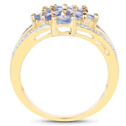 Bids.com 14K Yellow Gold Plated 1.59 Carat Genuine Tanzanite and White Topaz .925 Sterling Silver Ring Rings White Smoke size 6.00,size 6.50,size 7.00,size 8.00,size 9.00