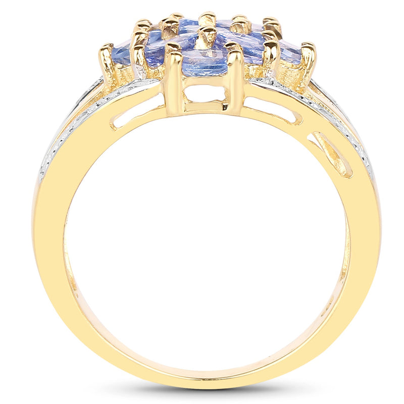 Bids.com 14K Yellow Gold Plated 1.59 Carat Genuine Tanzanite and White Topaz .925 Sterling Silver Ring Rings White Smoke size 6.00,size 6.50,size 7.00,size 8.00,size 9.00
