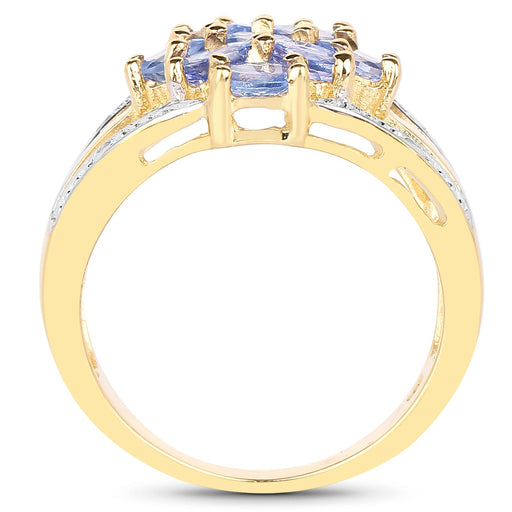 Bids.com 14K Yellow Gold Plated 1.59 Carat Genuine Tanzanite and White Topaz .925 Sterling Silver Ring Rings White Smoke size 6.00,size 6.50,size 7.00,size 8.00,size 9.00