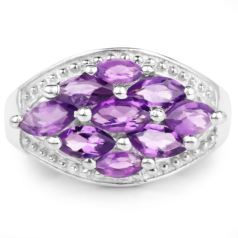 Bids.com 1.91 Carat Genuine  Amethyst .925 Sterling Silver Ring Rings White Smoke size 7.00,size 6.00,size 8.00,size 5.00,size 9.00