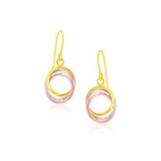 Bids.com 14k Tri-Color Gold Open Entwined Ring Earrings Earrings White Smoke Tri-Color Gold